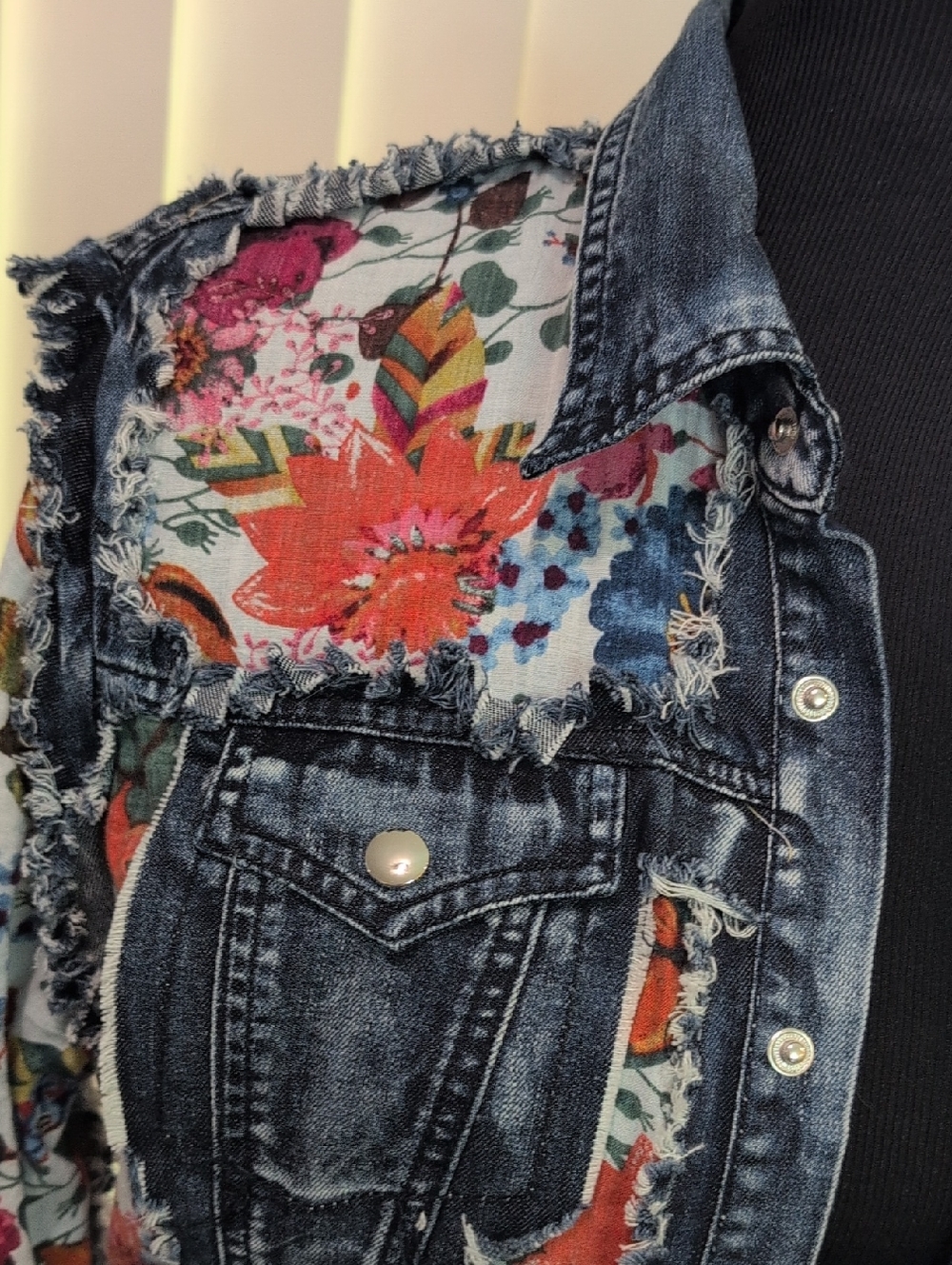 Adore Jacket Dress Floral Denim Raw Edge Design - Picture 3 of 6
